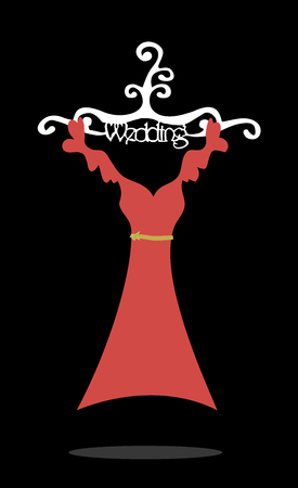 Wedding red dress on white hunger isolated on black.のイラスト素材