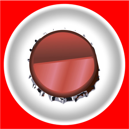Icon cap of glass bottle on a white plate isolated on red background.のイラスト素材