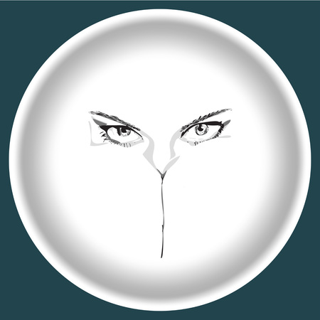 icon Girl Eyes on face under knees abstraction isolated vector 0n white plate.のイラスト素材