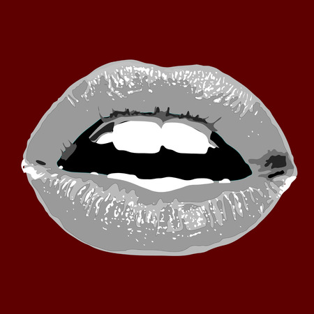 Lighted glamour chrome lips on dark red background.のイラスト素材