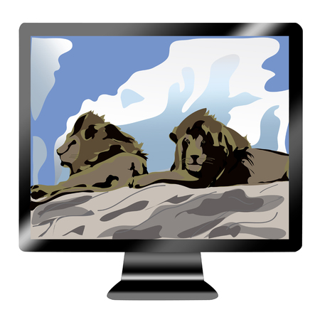 Icon tv show two lions on hill.のイラスト素材