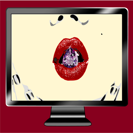 Icon tv show part of girl with red lips and diamond inのイラスト素材