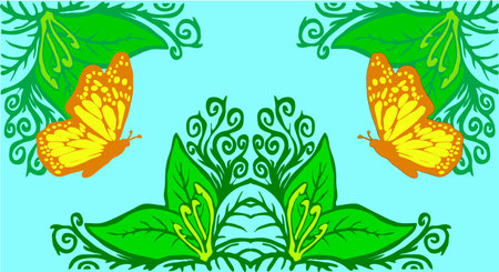 Two butterfly circles over leaves background.のイラスト素材