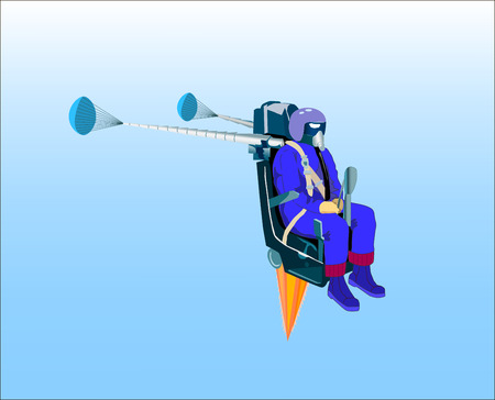 Catapultation jet pilot after leaving the plane on a blue sky background.のイラスト素材