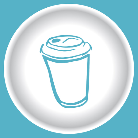 Coffee scetch blue cup on white plate vector illustration.のイラスト素材