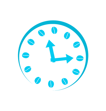 Clock icon vector line coffee beans in blue isolated.のイラスト素材