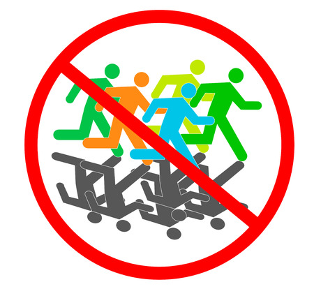 NO run sign out door many people group run to emergency evacuation vector isolationのイラスト素材