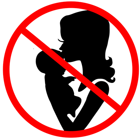 No Mom and baby sign shadow isolated on white. danger to enter mom with baby.のイラスト素材