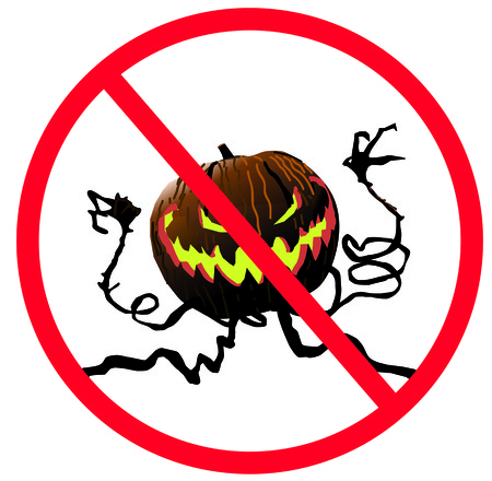 No enter sign monster pumpkin with scary face on white isolated. Warning monster.のイラスト素材