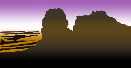 dark silhouettes of high mountains with desert on blue ackground. vector illustrationのイラスト素材