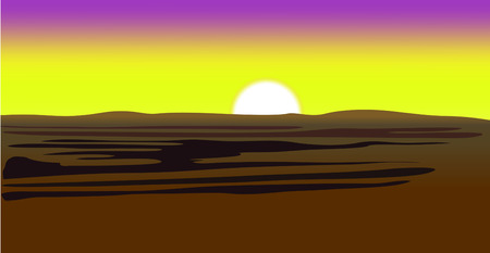 Sun from desert savannah dark low hills on blue background. vector illustrationのイラスト素材