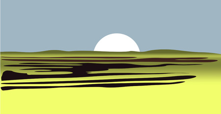 Sun from desert savannah low hills on blue background. vector illustrationのイラスト素材