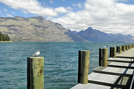 Lake dock in Queenstown, New Zealandの写真素材
