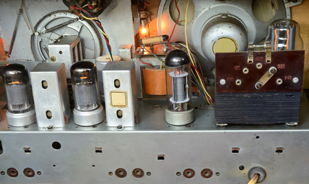 Inside of a vintage radio receiverの写真素材