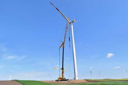 Construction of wind farm in Alibunarの写真素材