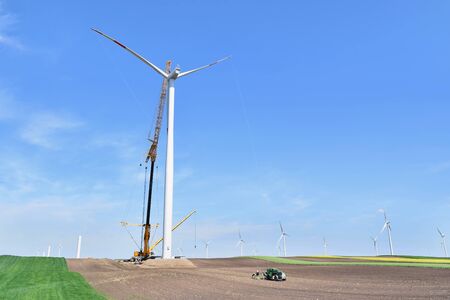 Construction of wind farm in Alibunarの写真素材