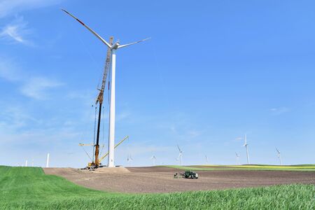 Construction of wind farm in Alibunarの写真素材