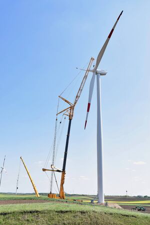 Construction of wind farm in Alibunarの写真素材