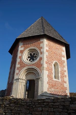Fortress tower against blue skyの写真素材