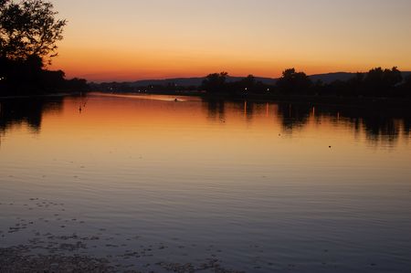 Summer sunset on a lake Jarun in Zagrebの写真素材