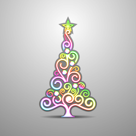 Christmas tree on a black background. Vector illustrationのイラスト素材