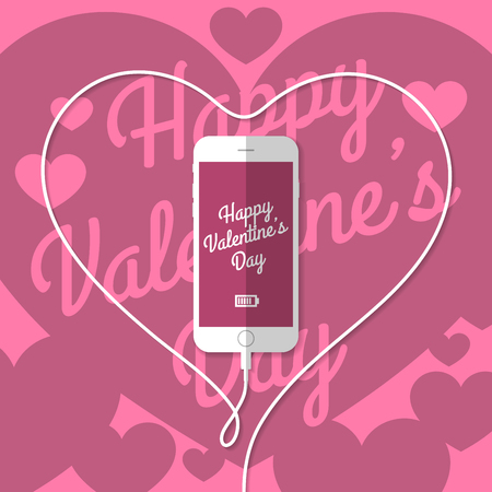 Phone. The wire is bent in a heart. Vector.のイラスト素材