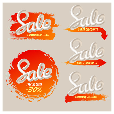 A set of banners sale in a modern style. Handwriting. Blend letters.のイラスト素材