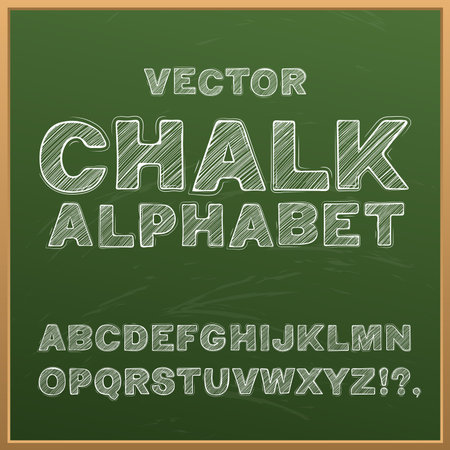 Chalk hand drawing alphabet, vector illustration.のイラスト素材