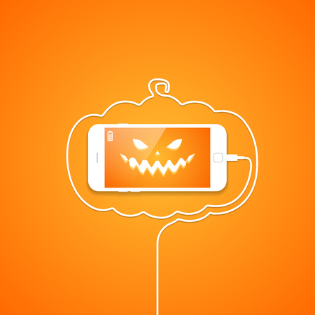 Phone, wire, halloween, pumpkin, evil face.のイラスト素材