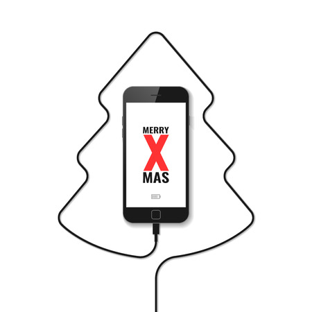 Phone, wire, Christmas tree. Vector illustration.のイラスト素材