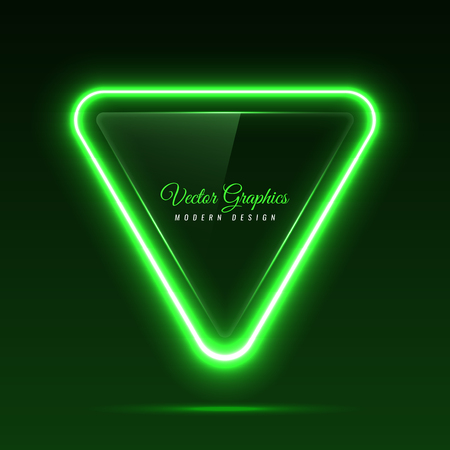 The glass banner is triangular in shape. Transparent billboard with neon lights. Vector illustration.のイラスト素材