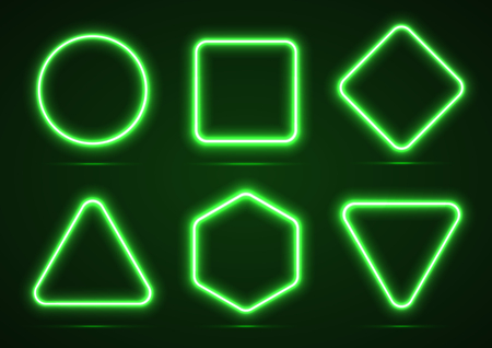 Collection of geometric shapes. Neon line. The shape is square, round, triangular, quadrangular and hexagonal. Vector illustrationのイラスト素材