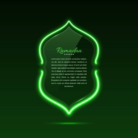 Glass banner arabic style. Transparent billboard with neon lights. Vector illustration.のイラスト素材