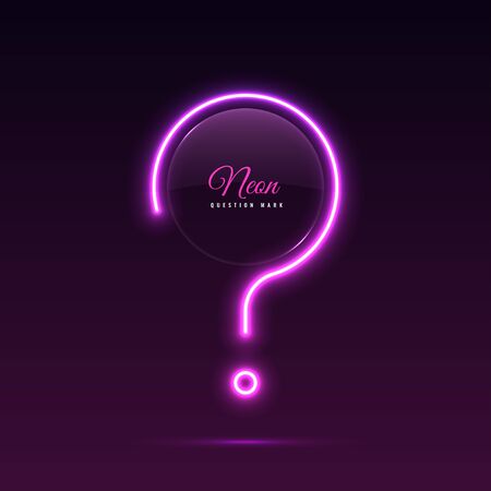 Neon question mark. Glass banner of a round shape. Transparent billboard with neon lights. Vectorのイラスト素材