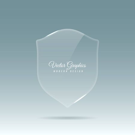Glass transparent banner in the shape of a shield with reflection and glare of light. Vector eps 10.のイラスト素材