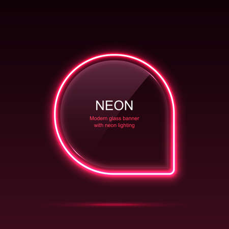 Geometric neon light with rounded edges. Glass bannerのイラスト素材