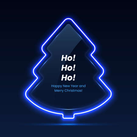 Christmas tree with neon light. New Years banner, poster, postcard. Vector.のイラスト素材