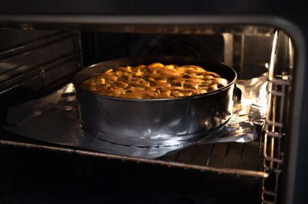 Baking charlotte in the oven. Cooking homemade cake.の写真素材