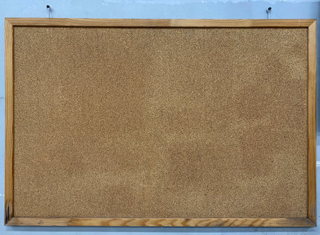 Rectangular office board made of cork wood on the wall.A board for sticking needles with notes.の写真素材