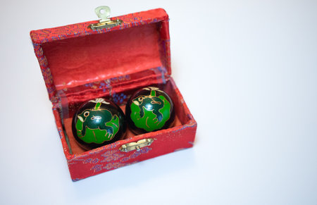 Round Chinese meditation balls. Musical balls for exorcising evil spirits. Cloisonne style.の写真素材