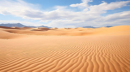 Endless expanse of golden sand dunes stretching as far as the eye can see. Ai Generated. NO.04の素材