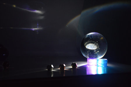 light play with lense ball, torch and metalic objects