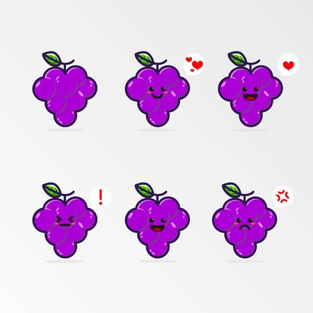 Cute grape cartoon logo icon with line art and little smile vector design illustrationのイラスト素材