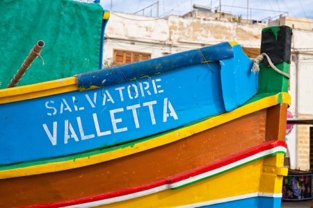 Malta - Marsaxlockk, detail of a luzzu, famous Maltese boatのeditorial素材