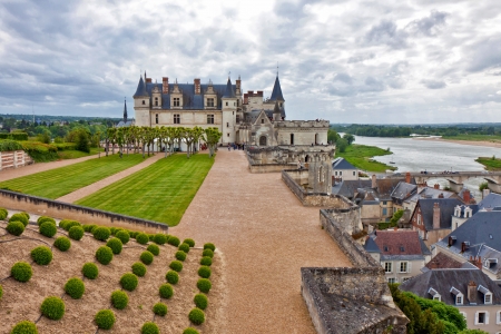 Amboise castle from the gardens under a cloudy skyのeditorial素材