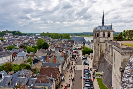 the city of Amboise under a cloudy skyの写真素材