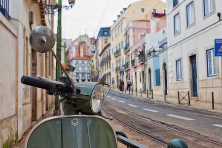 Lisbon streetscene with a Vespa parkedのeditorial素材