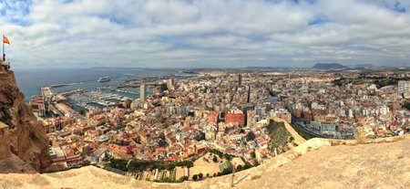 Stitched panorama of the city of Alicante, Spain, a popular coastal port and tourist destinationのeditorial素材