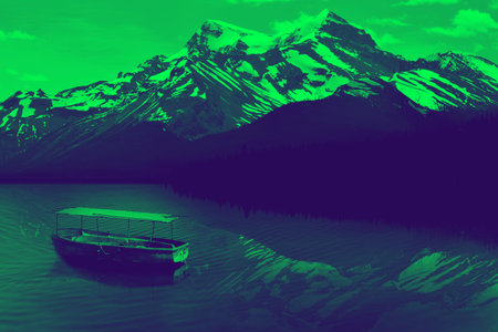 beautiful boat landscape background with green light.