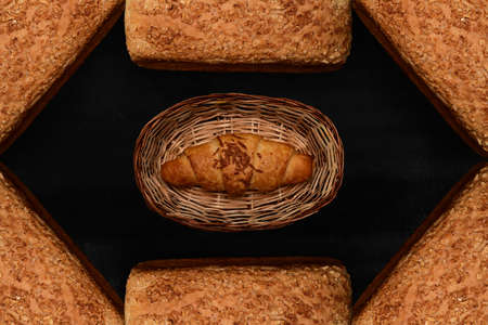 bread frame with dark rusty backgroundの写真素材